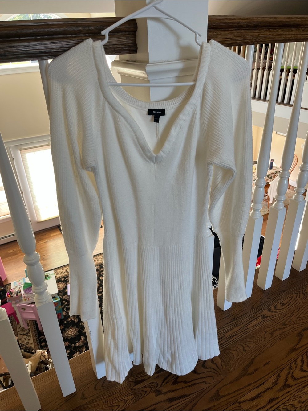Express Ivory Ribbed Fit-and-Flare Sweater Dress